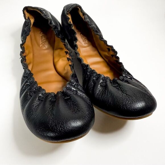 See by Chloé Women's Black Leather Scrunched Ballet Flats EU 36 / US 6 - Picture 7 of 8